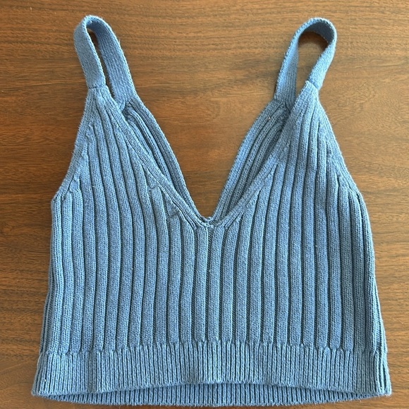 Blue Cropped Aerie Tank Top - Picture 2 of 3